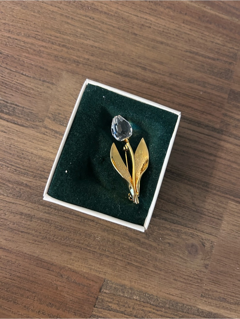Swarovski Gold-Tone Floral Brooch with Clear Crystal Bud